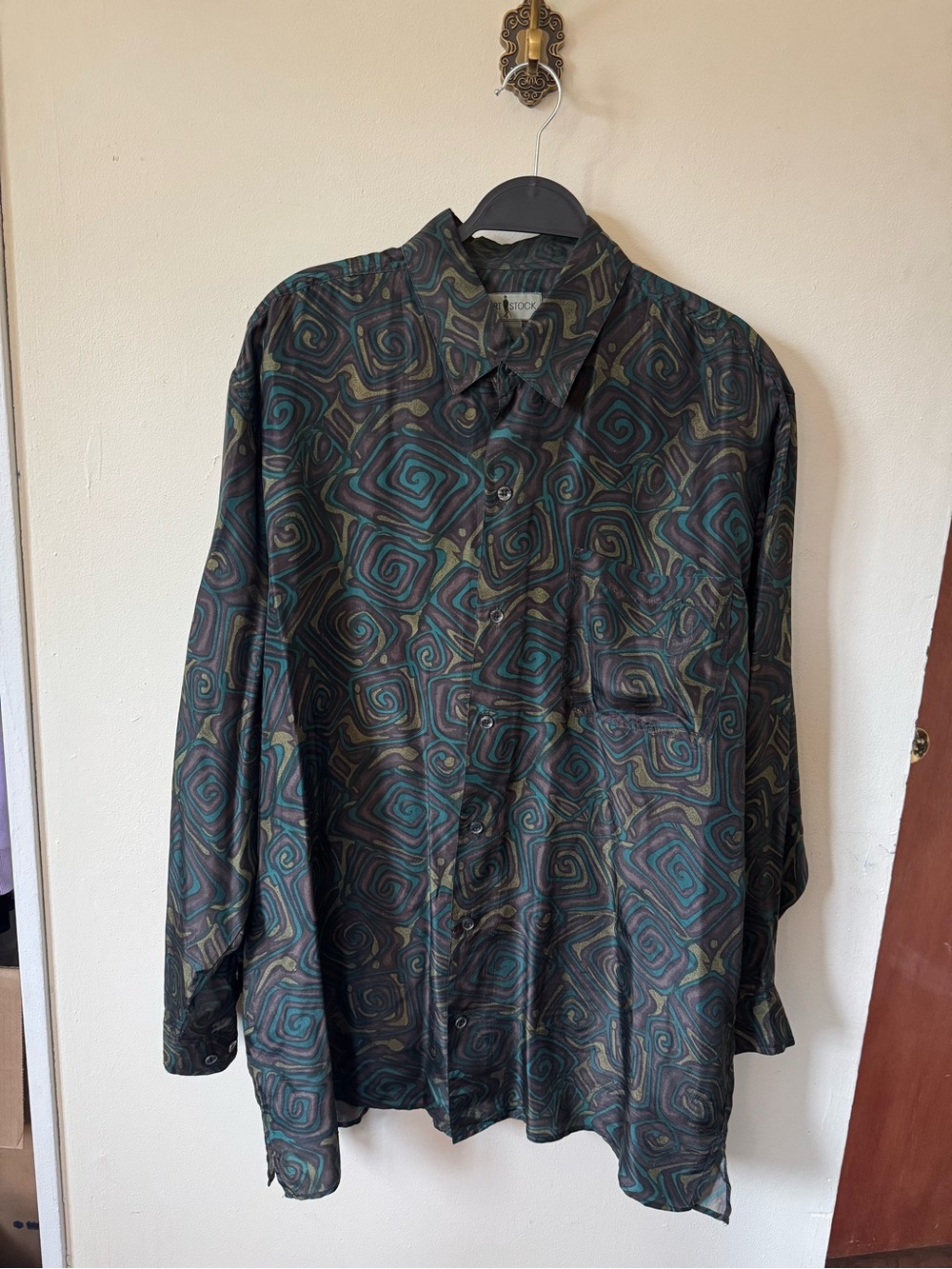 Robert Stock 100% silk button-down shirt size xl